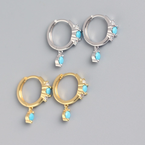 Pendientes De Aro Plata Ley 925 Con Amuletos Turquesa Zirconia Cúbica Joyería Bohemia Para Mujeres