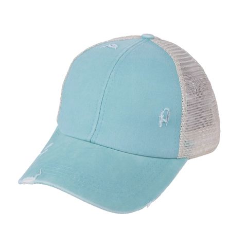Berretto da Baseball a Coda di Cavallo Effetto Usurato Donna in Cotone Lavato Cappello Trucker con Rete Traspirante Vintage