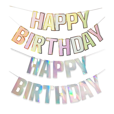 Happy Birthday Banner Glitter Cardstock Foil Metallic Macaron Rainbow Bunting Garland Hanging Decoration For Party