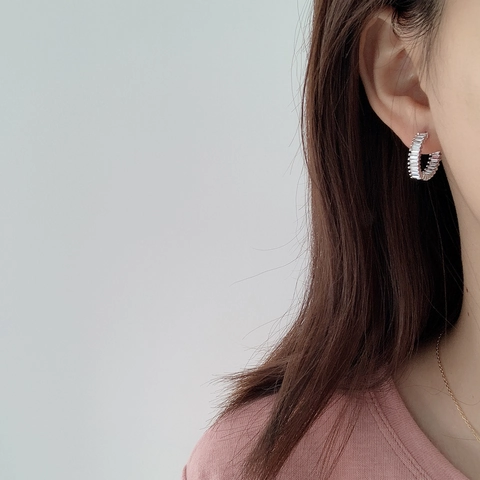 Baguette Rechteckige Zirkonia C-Form Ohrstecker Mit 925 Sterling Silber Ohrstecker Für Damen Einfach Elegant