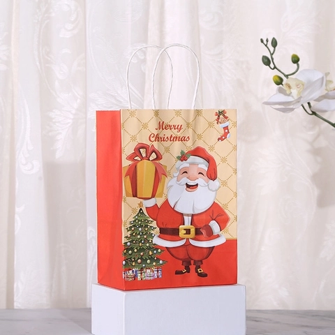 Sacs Cadeaux en Papier Kraft de Noël Avec Poignées Motifs Père Noël Renne Sacs d'Emballage Festifs pour Fêtes
