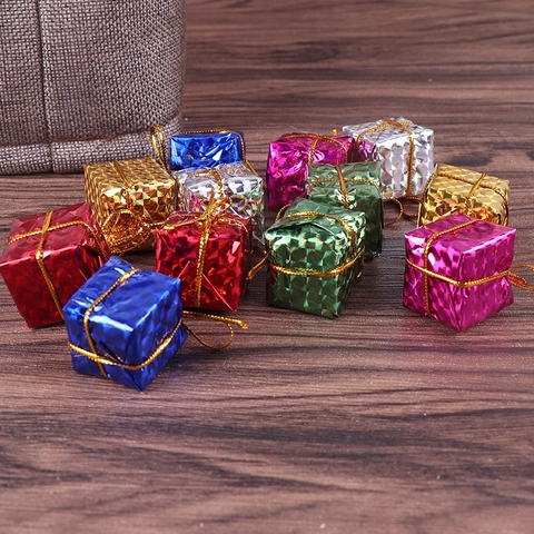 Addobbi Appesi Albero Di Natale Mini Scatola Regalo Laser Decorazioni Multicolore Glitter Arredo Festa Festiva