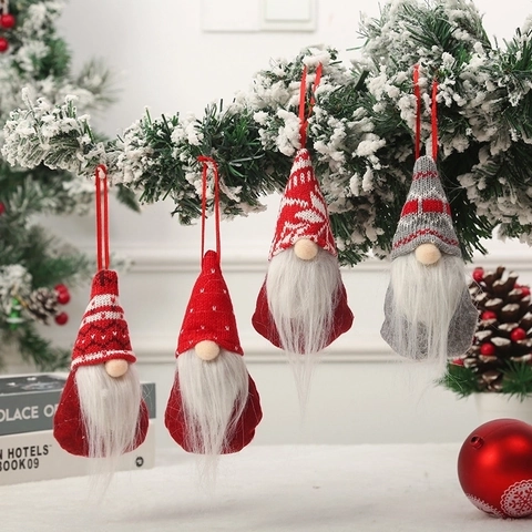 Ornamenti Appesi Gnomo Di Natale In Maglia Bambola Senza Volto Barba Bianca Lunga Decorazione Albero Vacanze Favore Festa Festivo