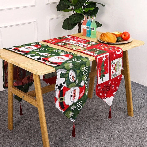 Chemin De Table Noël Polyester Tricoté Décor De Fête Motif Père Noël Bonhomme De Neige Gland Festif Nappe De Fête