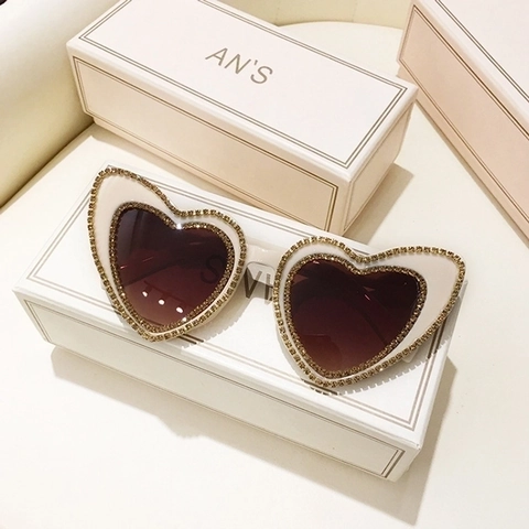 Occhiali Da Sole A Forma Di Cuore Con Strass Da Donna Vintage Oversized Doppia Fila Diamante Cristallo PC UV400 Retro
