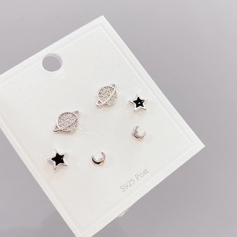 Planet Star Moon Stud Earrings With 925 Sterling Silver Earring Post Alloy Zirconia Celestial Jewelry For Women