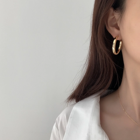 Orecchini A Cerchio In Argento Sterling 925 Grande Forma A C Geometrici Lucidi Minimalisti Stile Francese Gioielli Donna