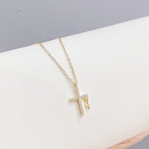 Cross Pendant Necklace Copper Micro Inlaid Zircon Rhinestone Dainty Gold Silver Plated Clavicle Chain For Women