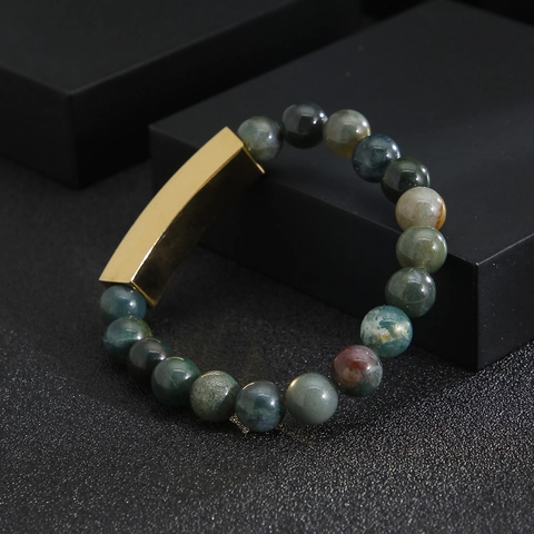 Bracciale Di Perle In Pietra Naturale Con Piastra ID In Acciaio Inossidabile Gioielli Elastici Minimalisti Per Uomini Donne