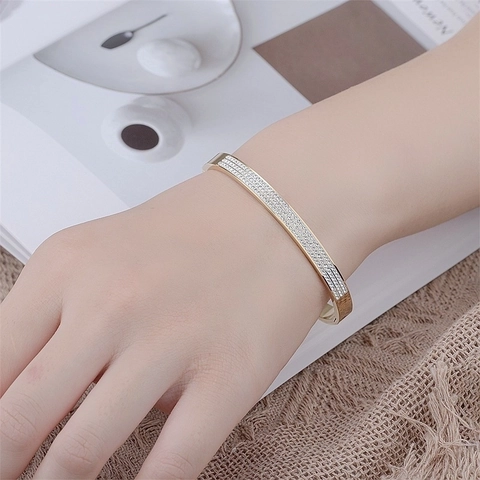 Lussuoso Bracciale Rigido in Acciaio Inossidabile con Strass Elegante Pavé Intarsiato Oro Oro Rosa Argento Gioielli da Donna