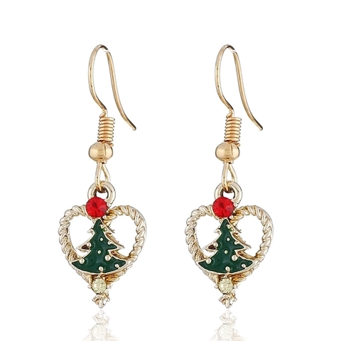 Weihnachtsbaum Herz Ohrringe Emaille Legierung Strass Schmuck Mit Edelstahl Stecker Urlaub Damen