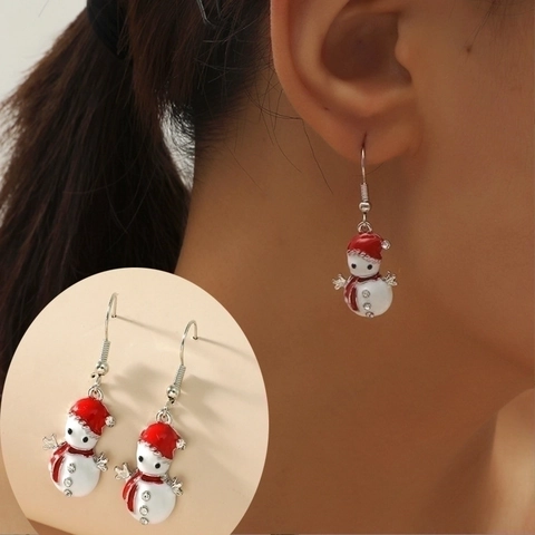 Weihnachts Schneemann Ohrhänger Legierung Emaille Strass Mit Edelstahl Ohrstecker Süßer Feiertagsschmuck Geschenk