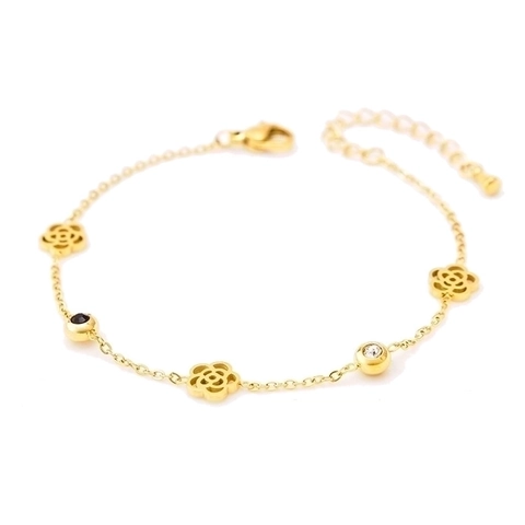 Titanium Stahl Armband 18K Vergoldet Kamelie Blume Schmetterling Herz Charm Elegant Verstellbarer Schmuck Damen