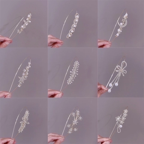 Rhinestone Artificial Pearl Headband Alloy Gold Color Butterfly Star Moon Floral Design Elegant Hair Accessory For Women