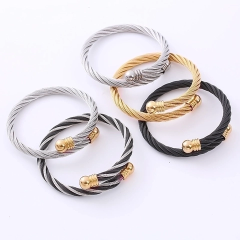 Bracciale Rigido In Filo Di Cavo Intrecciato Acciaio Inossidabile 304 Aperto Regolabile Stile Punk Industriale