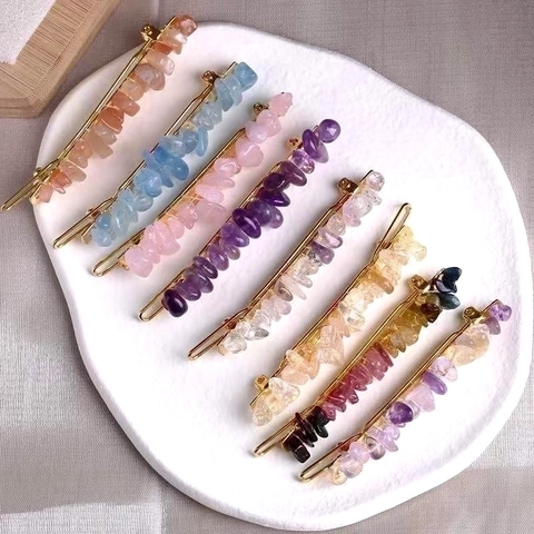 Hair Clips Natural Crystal Gravel Handmade Gold Wire Wrapped Bobby Pins Bohemian Hair Accessories For Women Girls