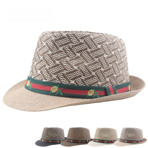 Cappello Fedora in Paglia di Carta Estivo per Uomo Donna Bambini Cappello Jazz Traspirante Con Fascia in Fettuccia Floreale