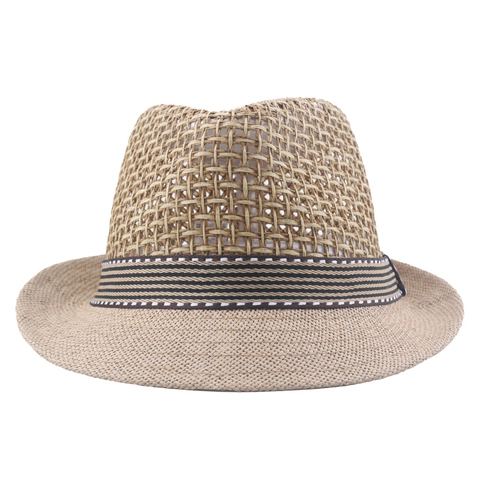 Summer Breathable Paper Straw Fedora Hat For Women Men Kids Vintage Mesh Jazz Sun Hat With Stripe Band Travel Beach Cap