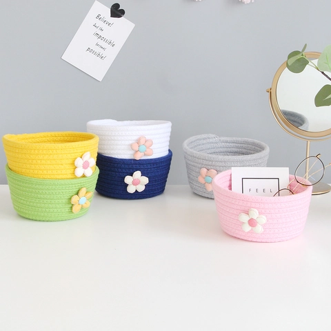 Gewebter Aufbewahrungskorb Baumwollseil Rund Sundries Box Mit Blumendekor Desktop Organizer Ins Stil Nordisch