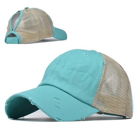 Damen Pferdeschwanz Baseballkappe Distressed Gewaschene Baumwolle Netz Trucker Hut Verstellbar High Bun Sonnenhut Für Outdoor