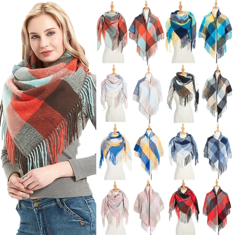 Unisex Winter Plaid Scarf Large Square Shawl Wrap With Fringed Tassels Polyester Soft Warm Fashion Scarf For Women Men