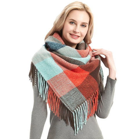 Unisex Winter Plaid Scarf Large Square Shawl Wrap With Fringed Tassels Polyester Soft Warm Fashion Scarf For Women Men