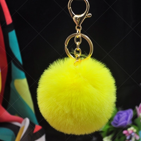 Kunstbont Bal Sleutelhanger Pluizige Pom Pom Tas Hanger Metalen Legering Sleutelring Voor Vrouwen Schattige Mode