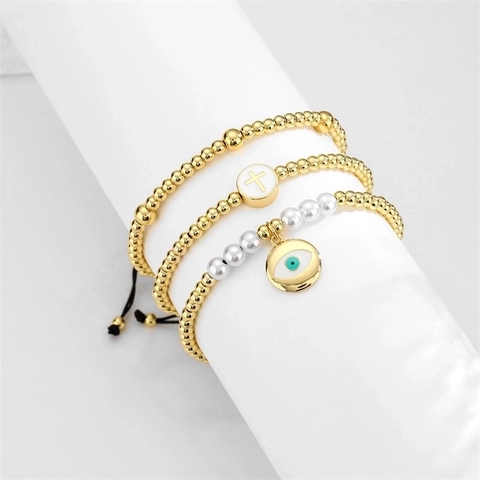 Bracciale Intrecciato Croce Malocchio Regolabile Rame Micro Intarsiato Zircone Gioielli Con Perline Per Uomini Donne Moda