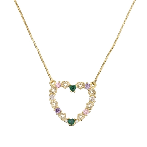 Collana Con Pendente A Cuore Rame Placcato Oro Cavo Zircone Perla Artificial Elegante Catena Da Clavicole Gioielli Per Donna