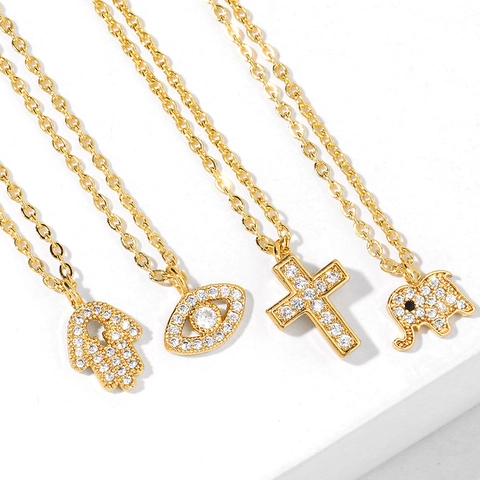 Hanger Ketting Koper 18K Verguld Zirkoon Kruis Boze Oog Hamsa Olifant Religieuze Sieraden Dames