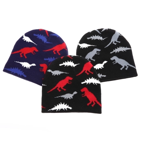 Berretto In Maglia Bambini Caldo Acrilico Motivo Dinosauro Camouflage Jacquard Beanie Ragazzi Bimbi Inverno