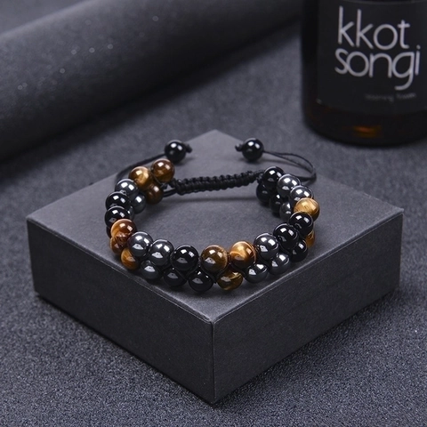 Natural Tiger Eye Hematite Obsidian Agate Beaded Bracelet For Men Women Handwoven Adjustable Stone Yoga Bracelet