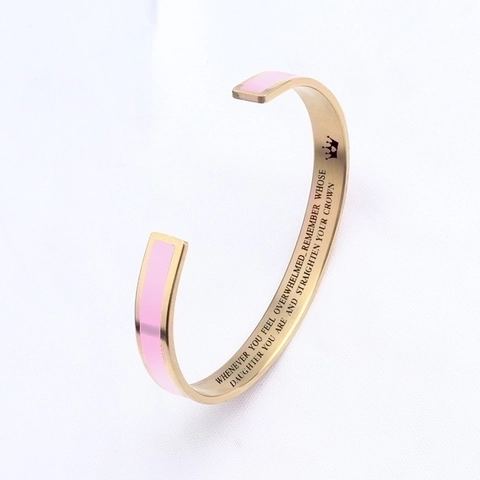 Inspirational Quote Cuff Bangle Stainless Steel Enamel Crown Engraved Bracelet Fashion Jewelry Gift For Women Girls