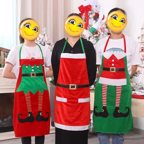 Christmas Apron Santa Claus Elf Theme Velvet Cloth Holiday Kitchen Cooking Family Party Decoration Supplies
