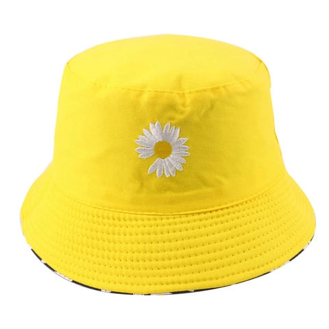 Reversible Daisy Bucket Hat Cotton Polyester Floral Embroidery Sun Protection Japanese Style Outdoor Casual Unisex