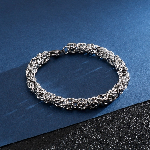 Men Stainless Steel Braided Chain Bracelet Byzantine King Weave Interlocking Domineering Heavy Metal Link Wristband
