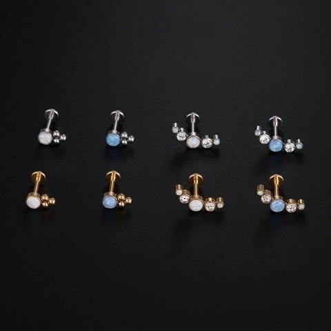 Piercing Para Labio Labret De Acero Inoxidable Con Opalo Y Zircon Joyería Corporal Pendiente De Cartílago Unisex