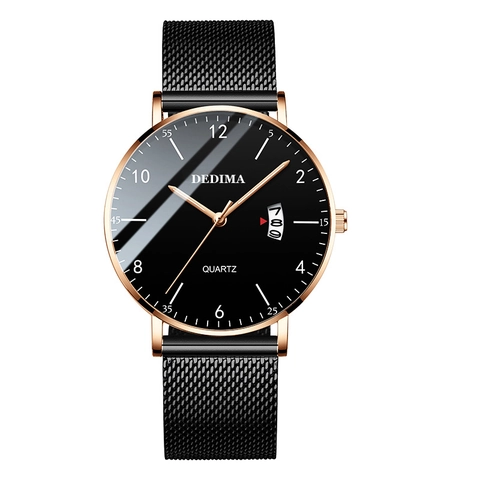 Herren Ultradünne Wasserdichte Quarzuhr Minimalistisch Datum Kalender Netz Edelstahl Lederarmband Business Casual Armbanduhr