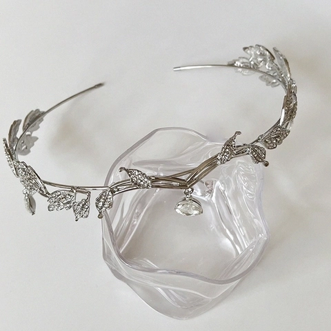 Alloy Strass Brautkrone Wald Blatt Stirnband Mit Wassertropfen Kristall Anhänger Für Hochzeit Party Abschlussball Damen Accessoires