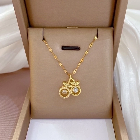 Collana Con Pendente A Ciliegia Catena In Acciaio Inossidabile Rame Zircone Pietra Danzante Gioielli Di Moda Per Donna