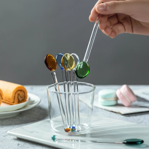 Cucchiaio Di Vetro Resistente Al Calore Agitatore Colorato Lungo Per Caffè Dessert Zucchero Sale Marmellata Stoviglie Da Cucina