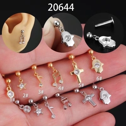 Roestvrij Staal Zirkoon Labret Studs Kraakbeen Oorbellen Ster Kruis Hamsa Hand Muzieknoot Piercing Sieraden Voor Dames Heren
