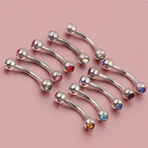Eyebrow Ring Curved Barbell Body Piercing Jewelry Stainless Steel Colorful Rhinestones Ball End Decorative