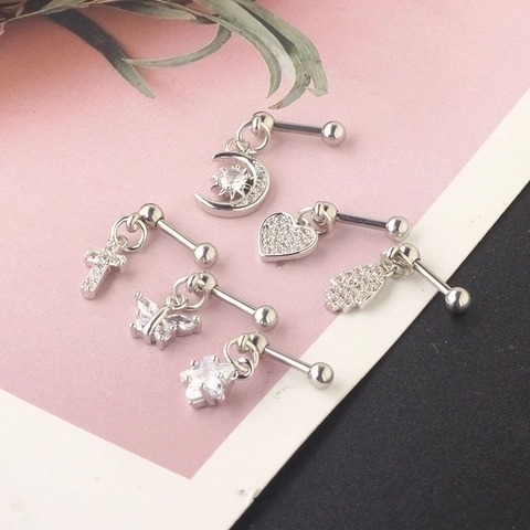Edelstahl Knorpel Ohrstecker Zirkon Herz Kreuz Mond Stern Schmetterling Hamsa Hand Barbell Piercing Schmuck