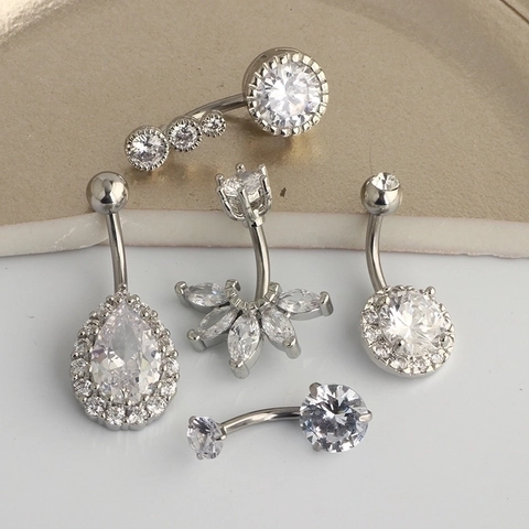 Edelstahl Bauchnabelpiercing Ring Zirkonia Nabelring Gebogene Barbell Körperschmuck Glänzend Elegant Damen