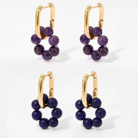 Edelstahl Naturstein Creolen 14K Vergoldet Blumenperlen Anhänger Schmuck Für Damen