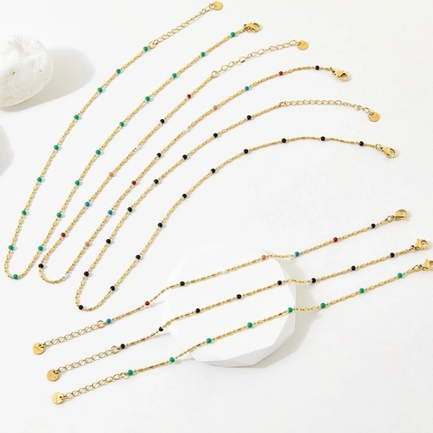 Stainless Steel Bracelet Colorful Enamel Beads Adjustable Thin Chain Bohemian Trendy Jewelry For Women
