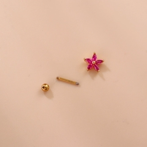 Pendientes De Cartílago Flor Corona Poste Acero Inoxidable Zirconia Cúbica Rosa Roja Joyería De Piercing Para Mujer