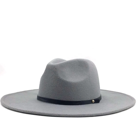 Fedora Hat Wide Brim Woolen Felt Jazz Cap With Leather Belt Gold Rivet For Men Women Autumn Winter Retro Style