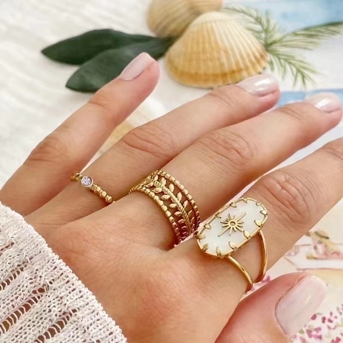 Anello Aperto In Acciaio Inossidabile Placcato Oro Motivo Foglia Corda Intrecciata Con Zircone Gioielli Romantici Regolabili Per Donna